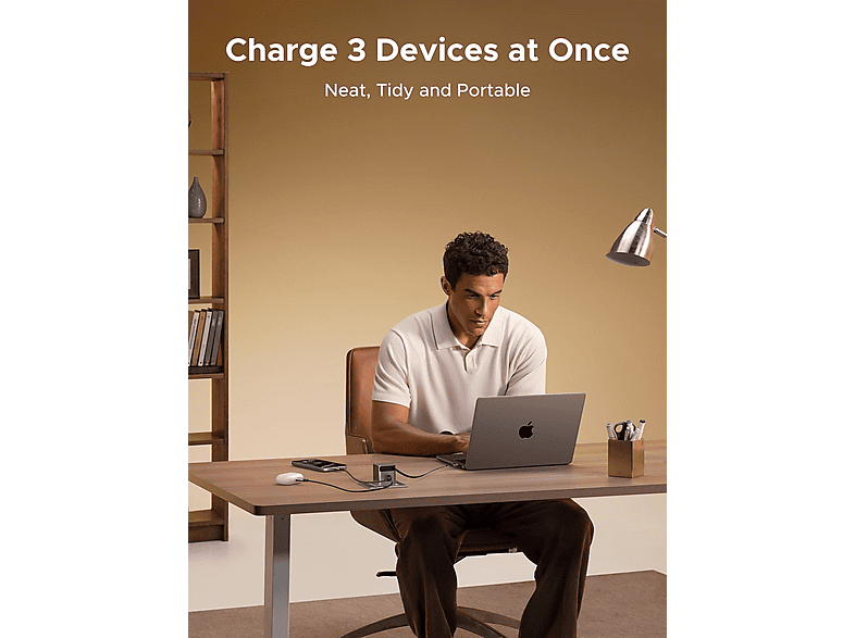 Thumbnail - UGREEN 65 Watt GaN Fast Charger mit einziehbarem Kabel, Ladegerät Universal, Grau