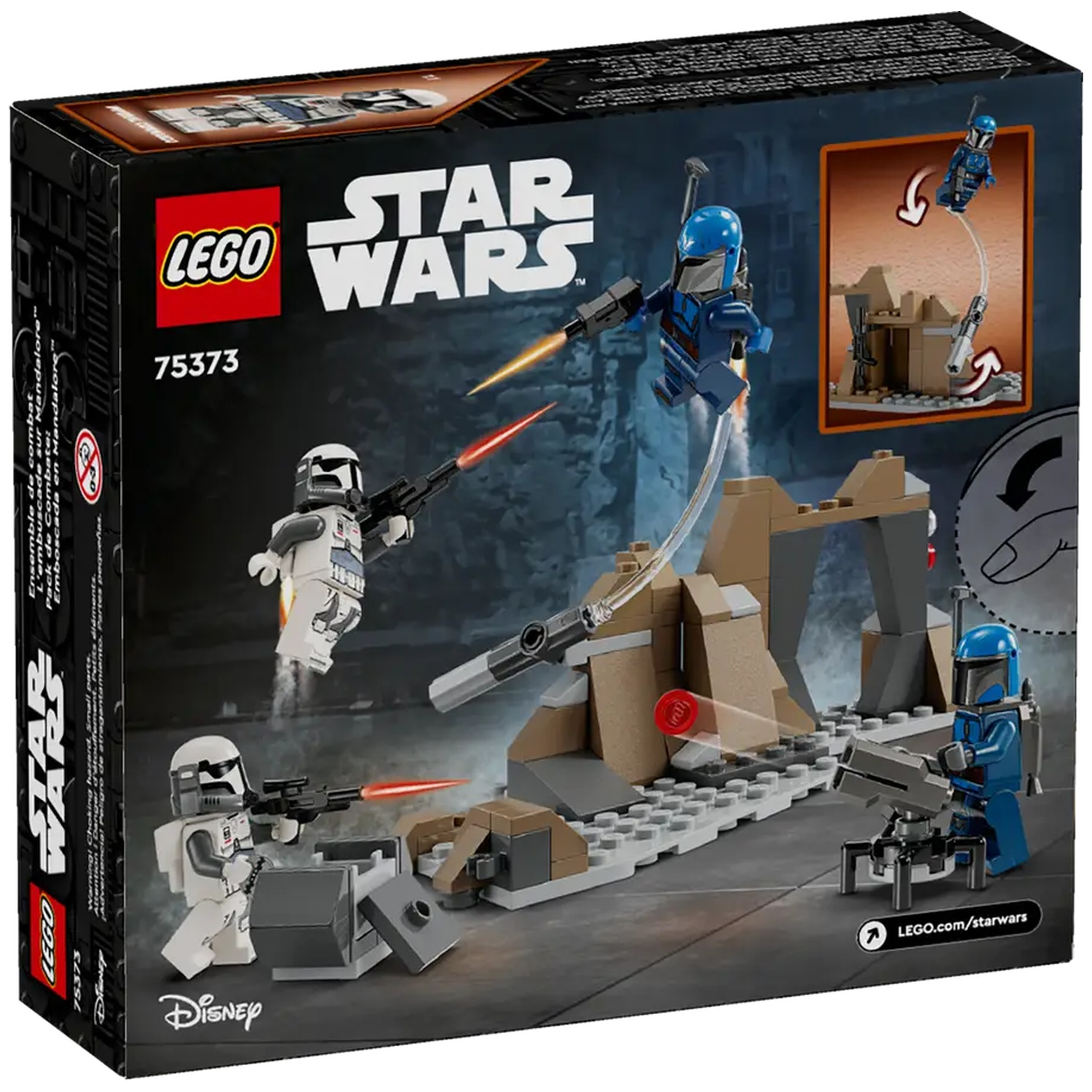 Lego Star Wars box. Features Lego figures in action with blasters. Blue, white, and gray colors dominate the scene.