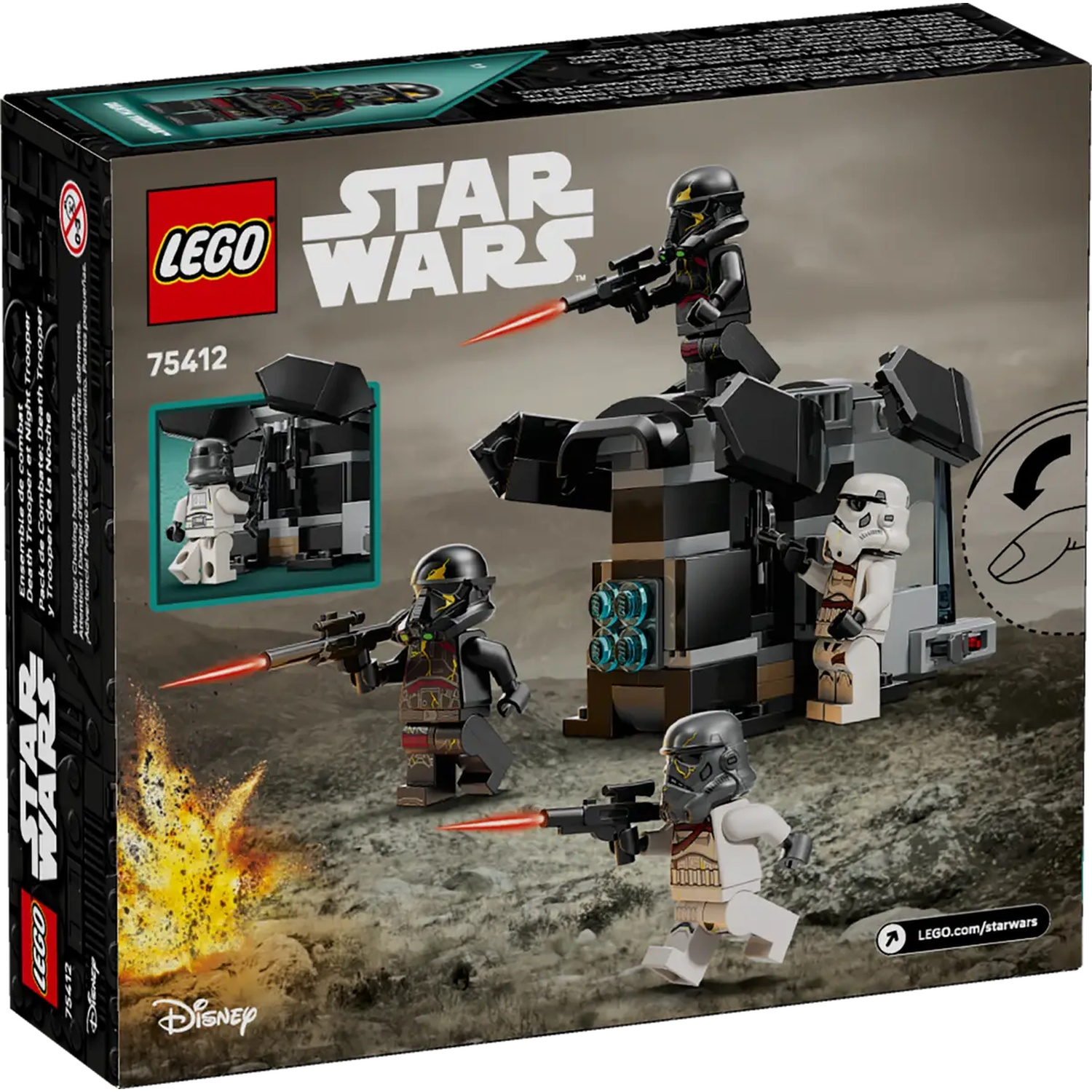 Lego Star Wars box set. Features Death Troopers and Night Troopers with blasters, set against a dark vehicle and desert background.