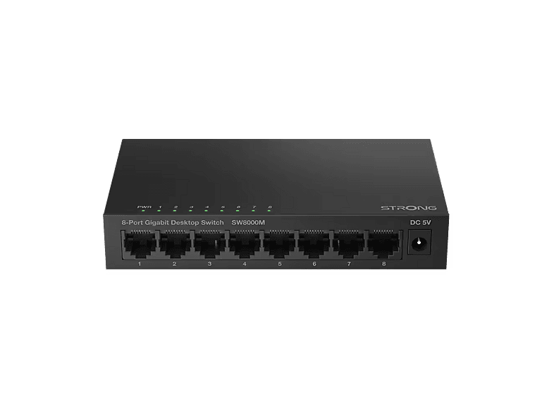 Switch - Strong SW8000M, 8 puertos Gigabit RJ45, 16 Gbps, Plug & Play, Negro