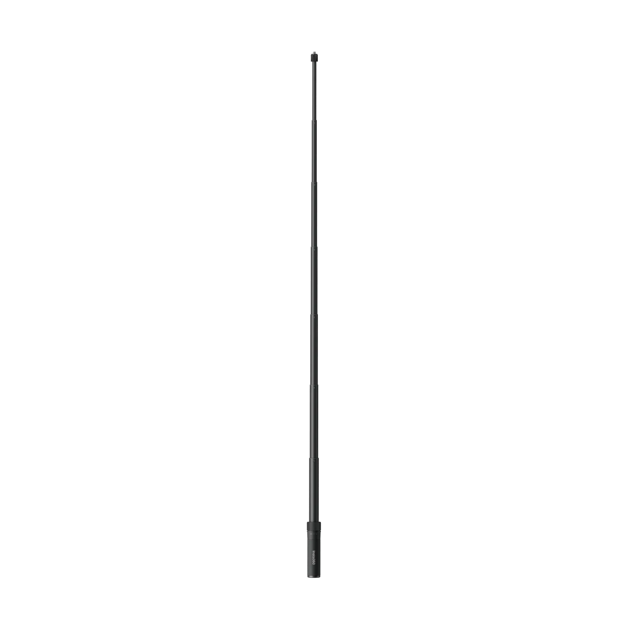 Eine schwarze, vertikale Teleskopstange vor schwarzem Hintergrund. Die Stange ist dünn und erstreckt sich nach oben.