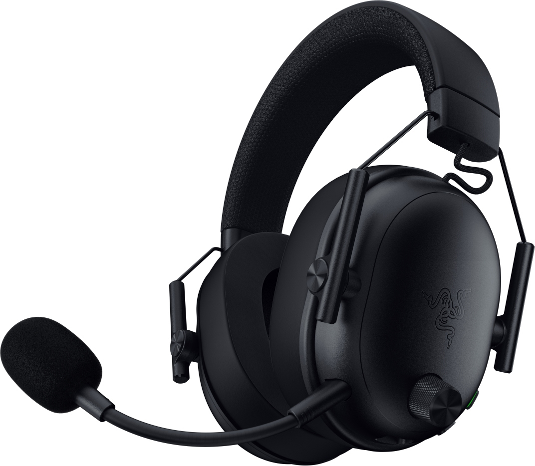 Cuffie da gioco Razer nere con microfono. Caratterizzate da padiglioni over-ear, archetto imbottito e braccio microfonico flessibile.