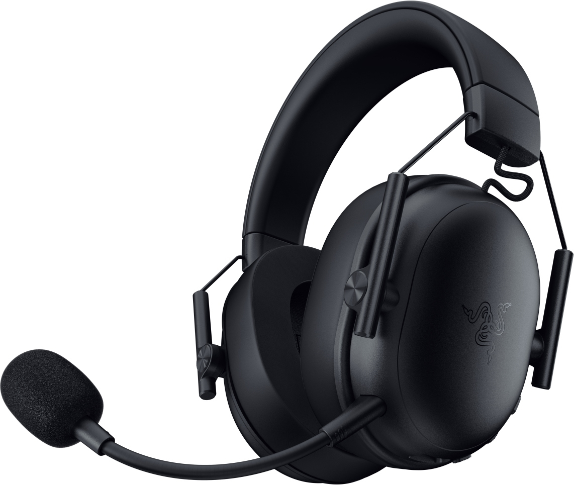 Cuffie da gioco Razer nere con microfono. Le cuffie hanno padiglioni over-ear e un logo Razer. Il microfono è sull'auricolare sinistro.
