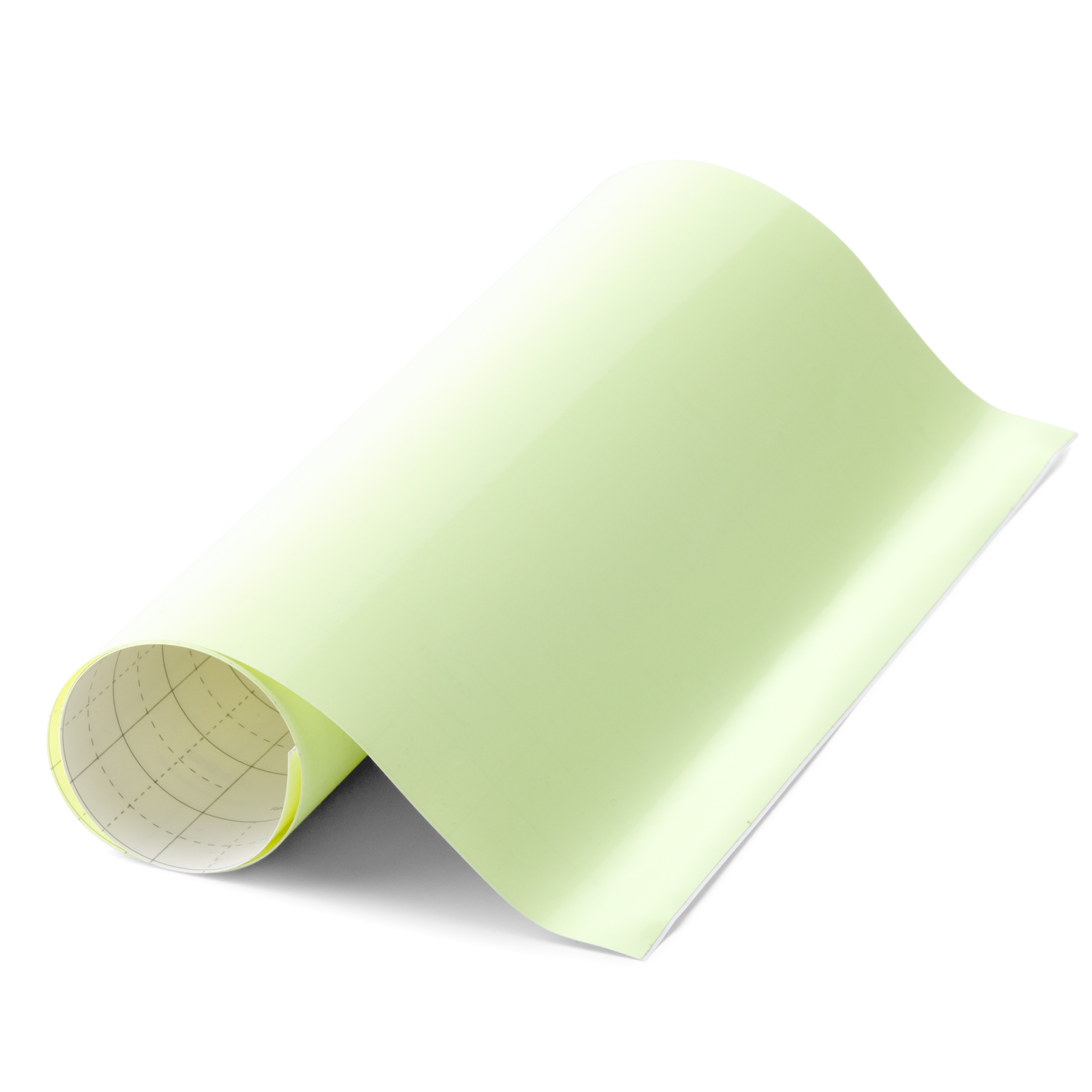 Eine Rolle hellgrünes Papier, teilweise abgerollt. Die Innenseite hat ein Rastermuster. Weißer Hintergrund.