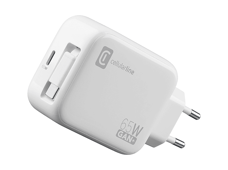 Cellular Line Retractable Power Reiselader, GaN 65W, USB Type-C inkl. Kabel, Weiß; Ladegerät — Foto 3 von 5
