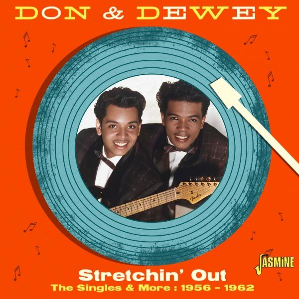 Albumcover für Don & Dewey. Zwei Männer in Anzügen in einer Schallplatte, die eine Gitarre halten. Oranger Hintergrund mit Noten.