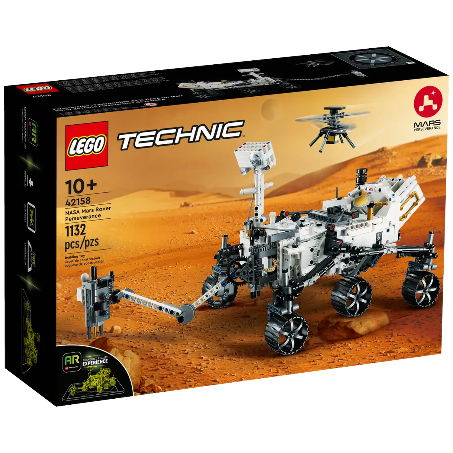 A Lego Technic box shows a Mars Rover model with a helicopter in the background on a Mars-like surface.