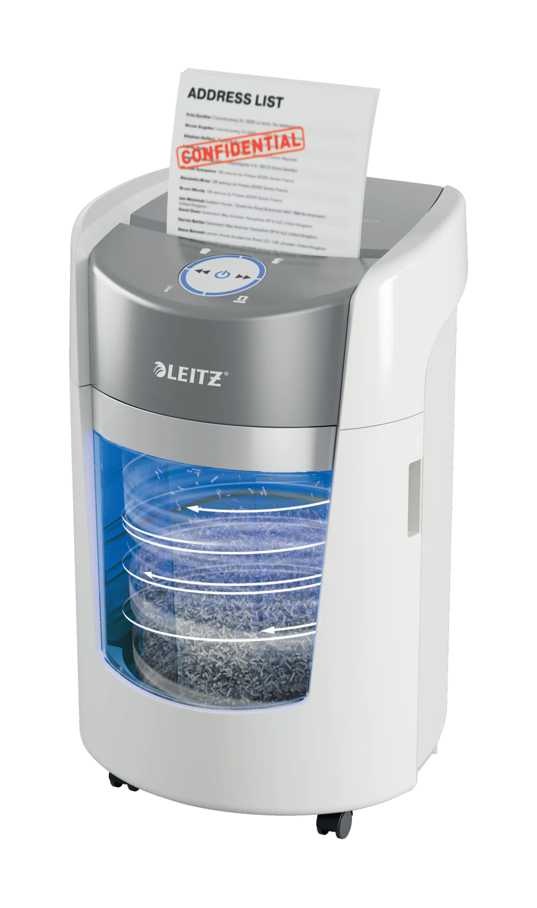 LEITZ IQ OptiMax Small Office 350 P5 iratmegsemmisítő, 8 lap, 22L, mikrokonfetti, fehér (83590000)
