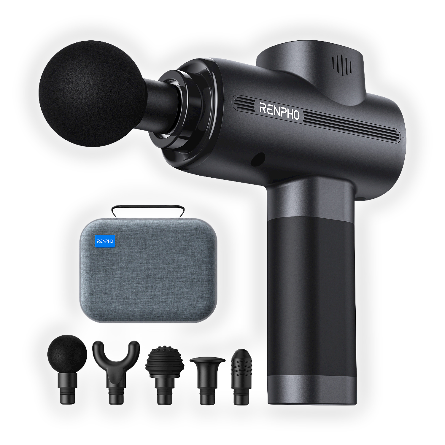 Massaggiatore Muscolare Portatile Renpho Active Massage Gun, Fino a 3200rpm, Ricarica di Tipo C, Rumorosità minima 40 dB, 5 testine massaggianti,