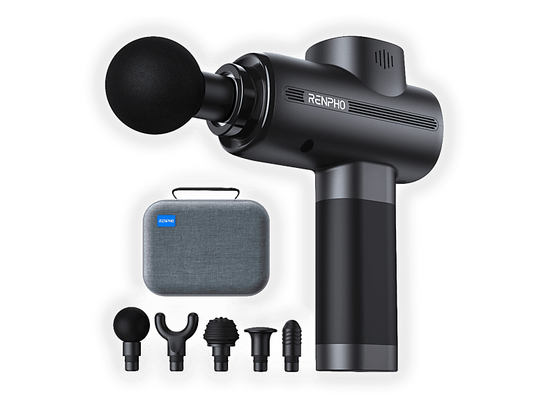 Massaggiatore Muscolare Portatile Renpho Active Massage Gun, Fino a 3200rpm, Ricarica di Tipo C, Rumorosità minima 40 dB, 5 testine massaggianti,