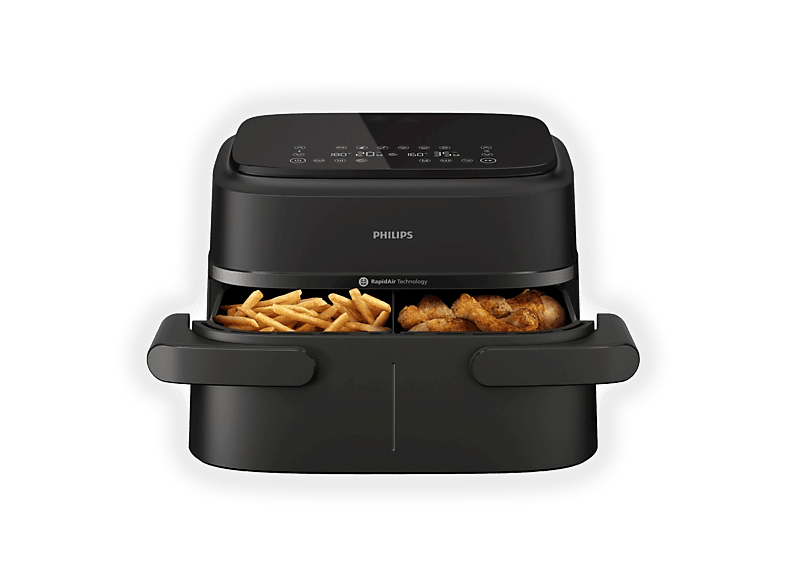 PHILIPS Airfryer Serie 1000 doppio cestello 7.1L NA150/00 FRIGGITRICE AD ARIA, capacità 7,1 l, Max potenza 2450 W, Nero