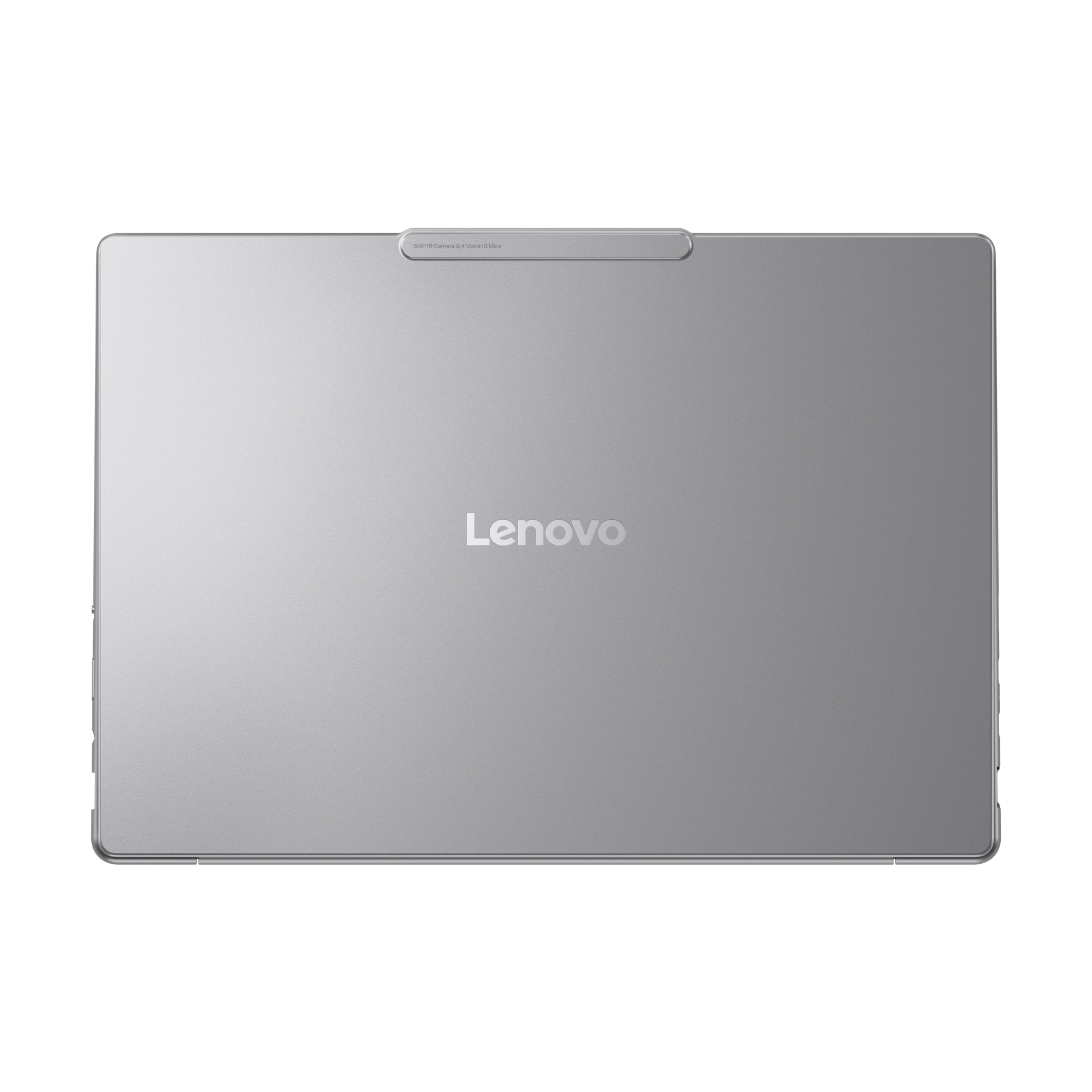 Ein silbernes Lenovo-Tablet. Es hat das Lenovo-Logo und eine Kameraleiste oben.