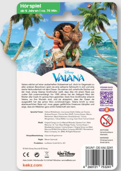 Poster des Films Vaiana. Die Charaktere Vaiana und Maui stehen vor dem Meer. Es hat Text und einen QR-Code.