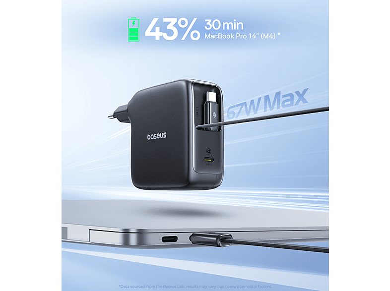 Cargador de pared - Baseus EnerCore CJ21 DUAL, Con doble cable retráctil Tipo-C, Carga simultánea rápida 67 W, Negro Cosmic – imagen 2