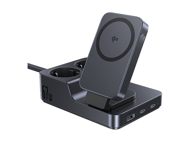 Estación de carga - Baseus NOMOS 6 en 1, Carga inalámbrica, 67W, Cable 150 cm, Universal, Negro Cosmic