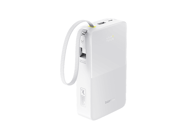 Powerbank - Baseus EnerFill Bipow2 Pro, 20000mAh, 22.5W, Cable retráctil, Carga simultánea ultrarrápida, USB-C, Blanco Moon