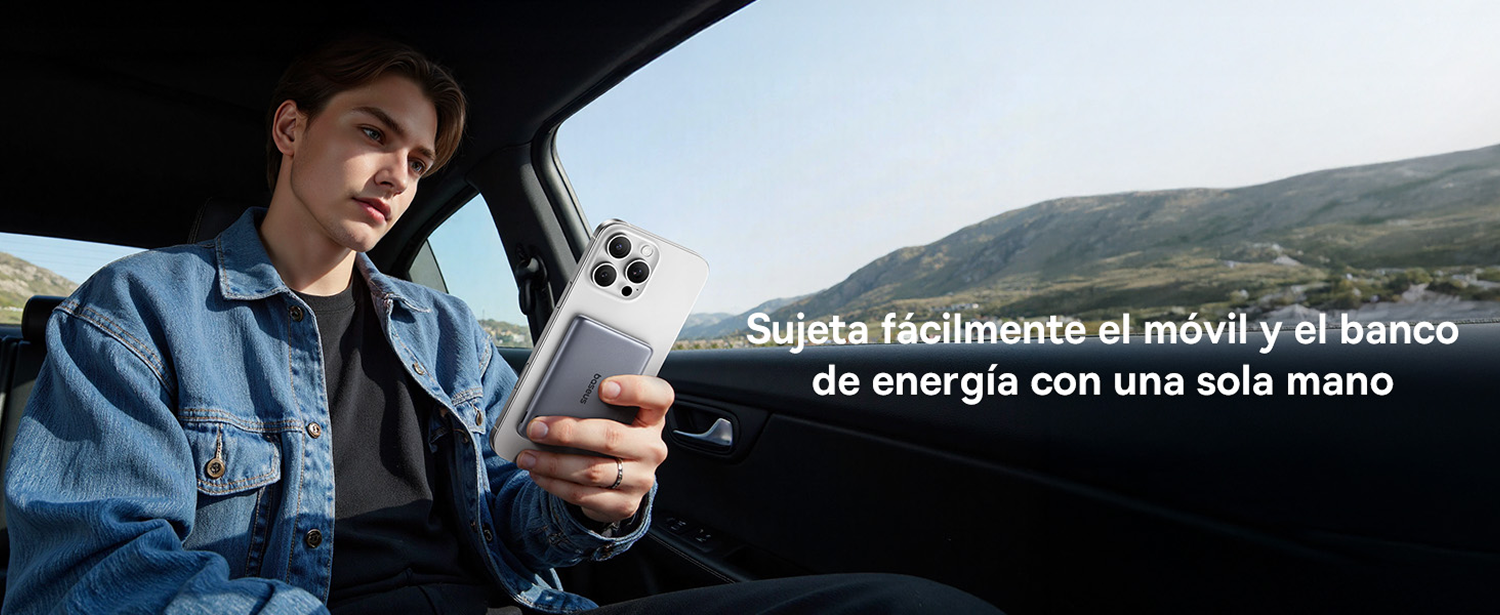 Sujeta fácilmente el móvil y el banco de energía con una sola mano