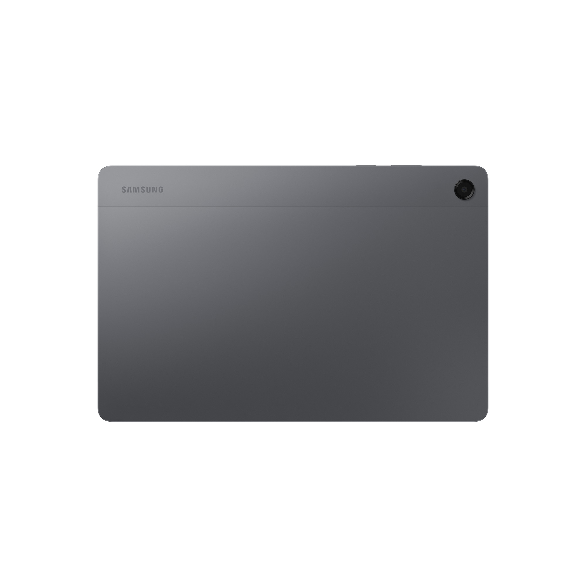 Egy szürke Samsung tablet hátulja látható. Van rajta kamera, gombok és egy Samsung logó.
