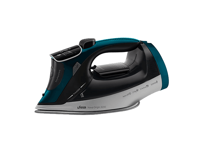 Plancha de vapor - Ufesa Nova Origin, 3200W, Digital, Golpe Vapor 260g, Depósito 350ml, Continuo 50g/min, Sistema 3 antical, Negro/Azul/Plata