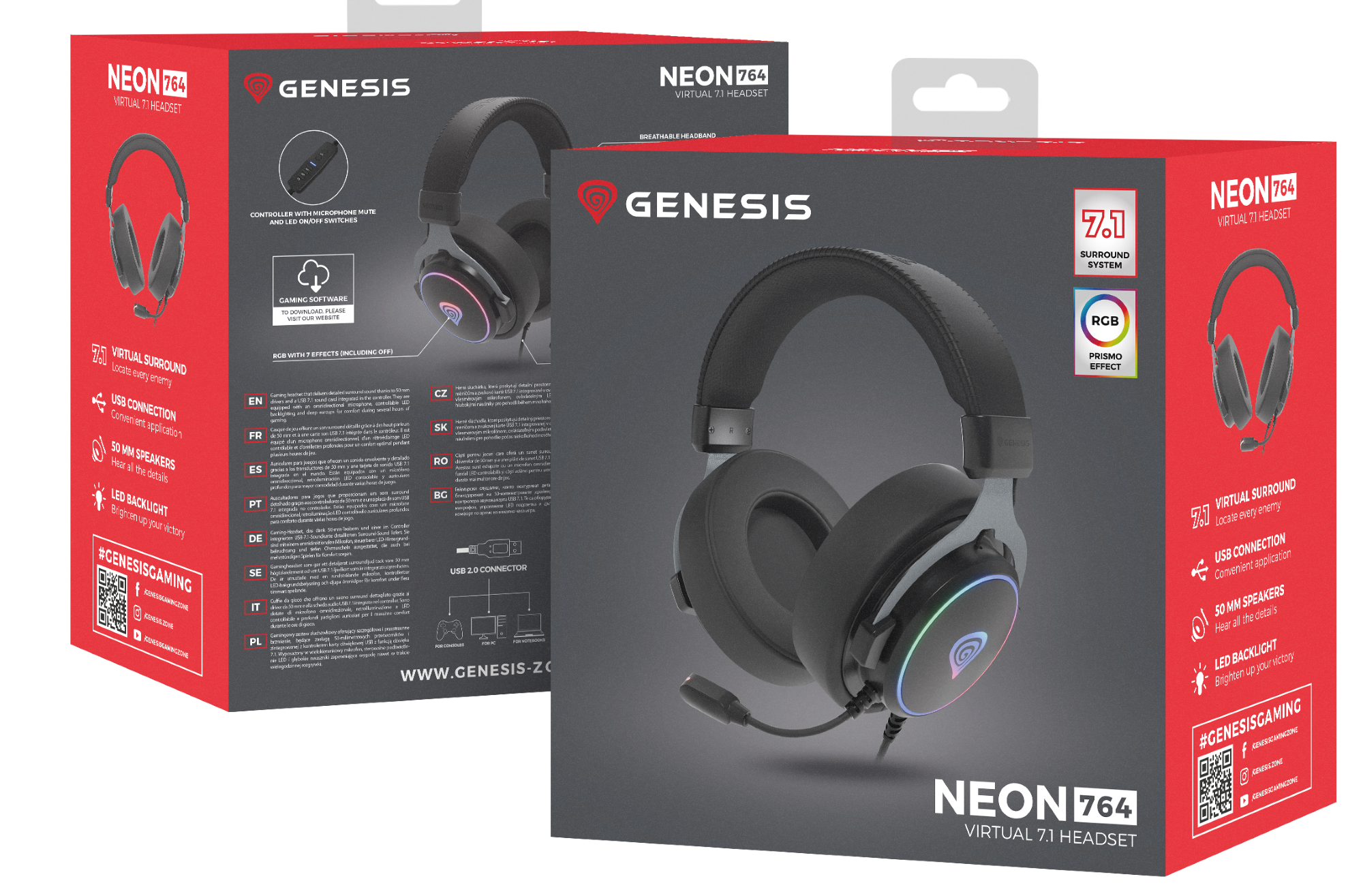 Pudełko słuchawek: czarna grafika słuchawek, nazwa produktu i informacje o marce.