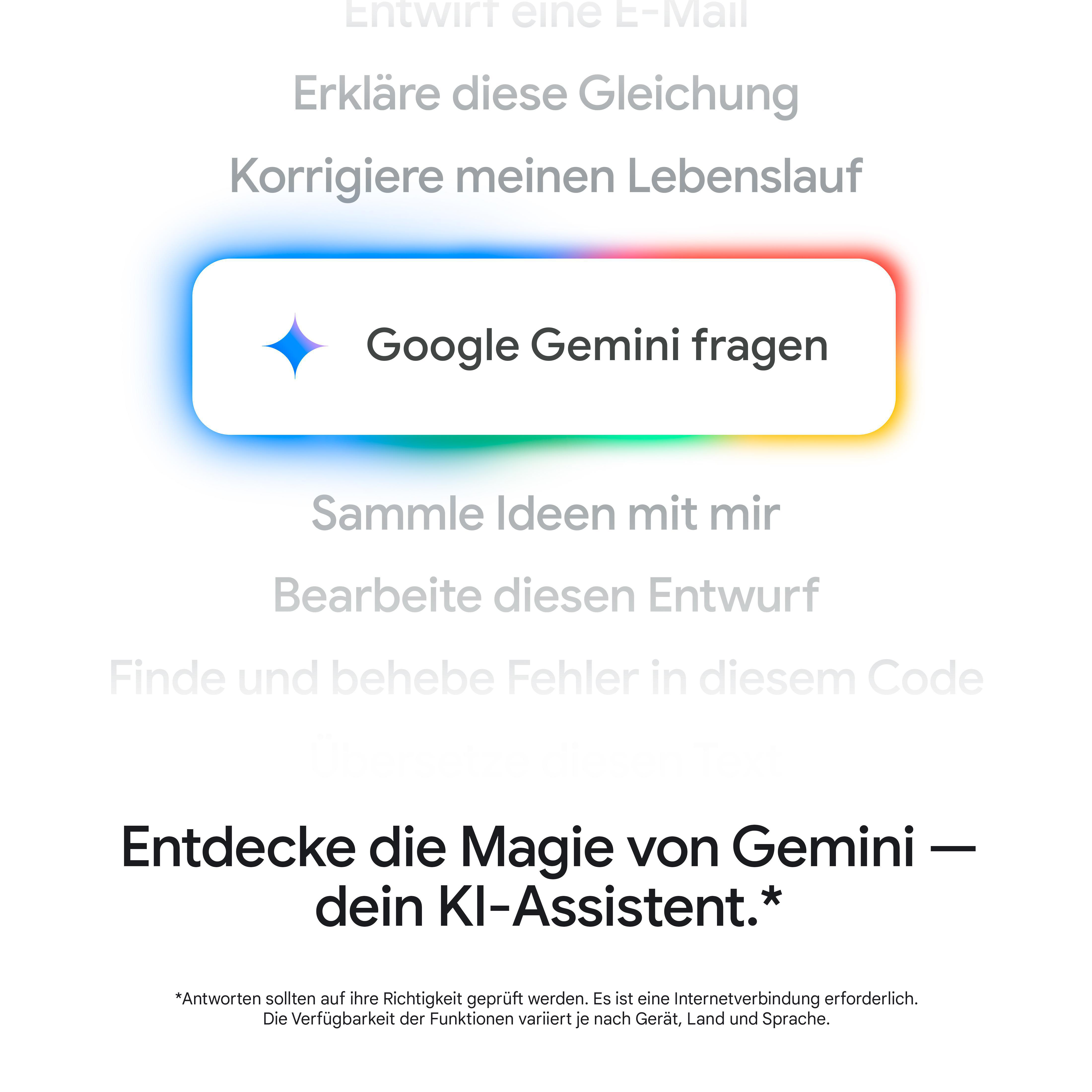 Weißer Hintergrund mit Text und einer Schaltfläche mit der Aufschrift 'Google Gemini fragen'.