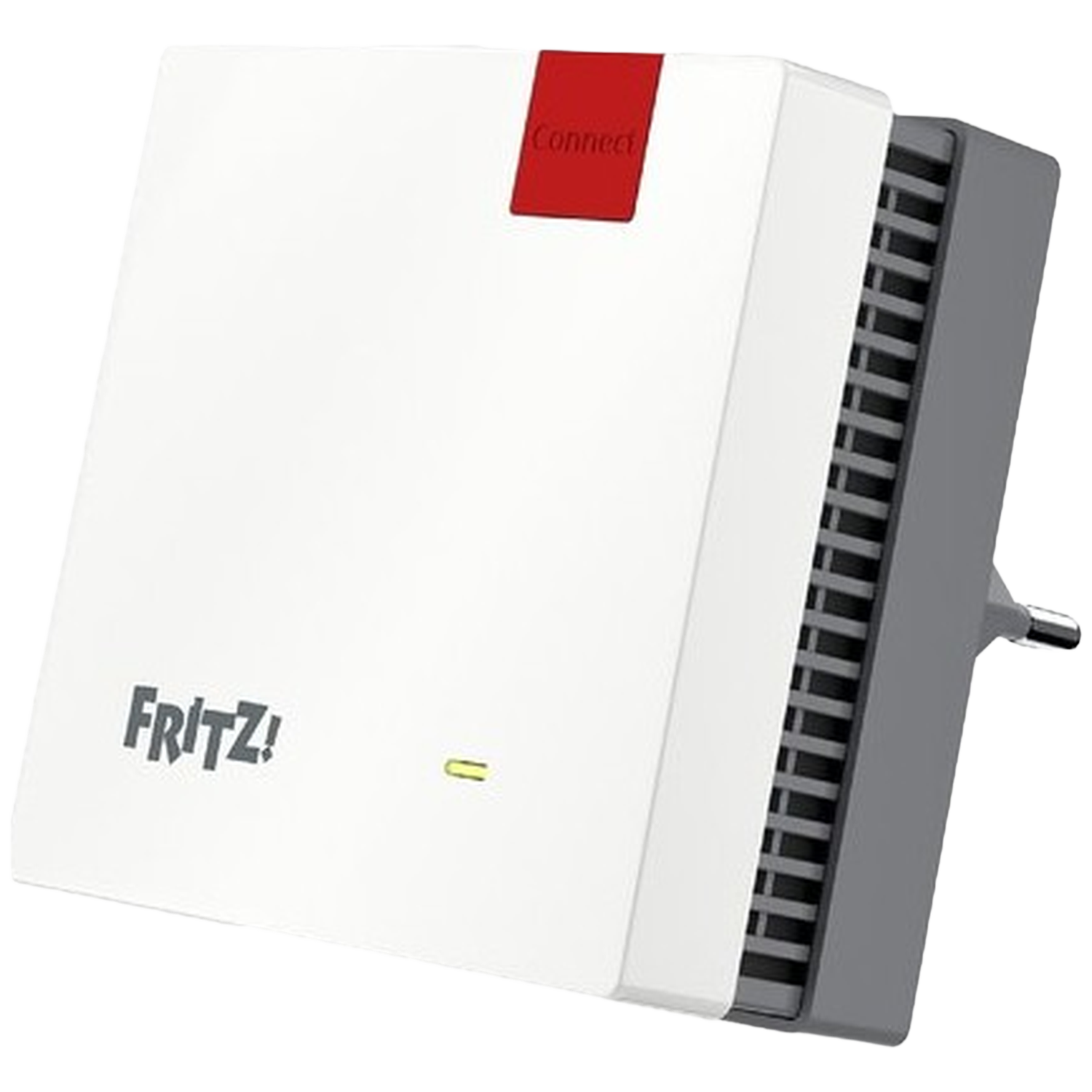 Un appareil FRITZ! Connect blanc et gris. Il a un carré rouge avec le mot 'Connect'. Il y a une lumière verte.