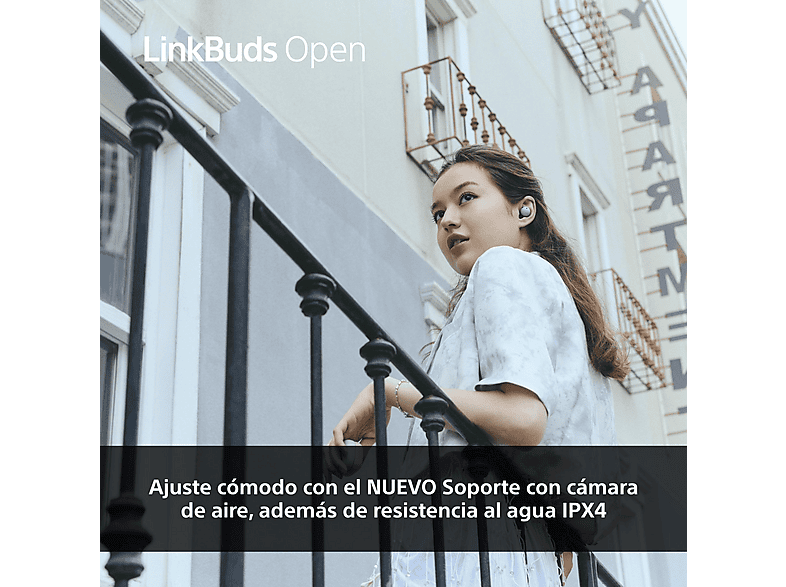 Auriculares True Wireless - Sony LinkBuds Open, Sonido Transparente, Bluetooth, 22 horas, iOS y Android, Google, Alexa, Siri, Abiertos, IPX4, Negro – imagen 2