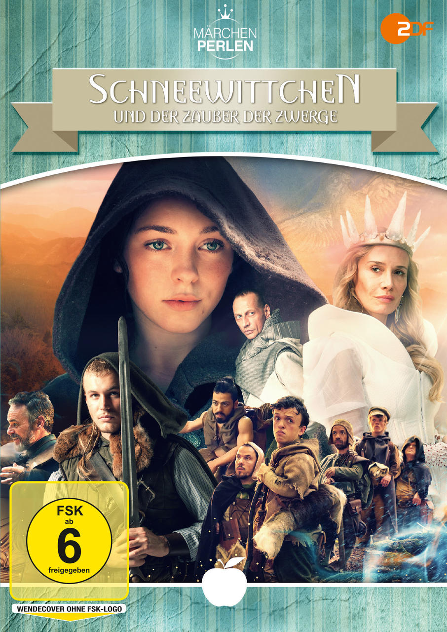 DVD-Cover: Schneewittchen und die Zwerge. Zeigt Schneewittchen, die böse Königin und die Zwerge. Mit FSK 6-Rating.