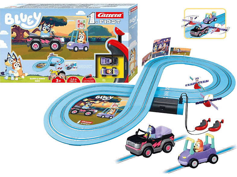 Carrera Bluey & Bingo Race mit Handregler für 2 Spieler ab 3 Jahren, Strecke 2.4m Rennbahn, Mehrfarbig
