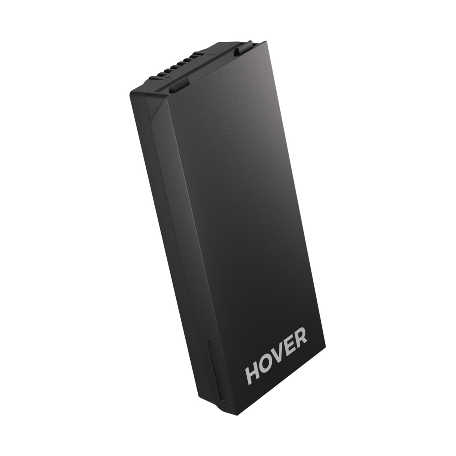 Un dispositivo rettangolare nero con la scritta 'HOVER'. È leggermente angolato su uno sfondo bianco.