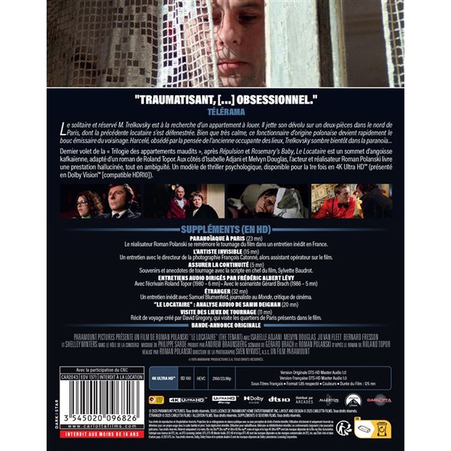 Movie poster with text and images, including a man's face and cast photos. Text includes film title and credits.
