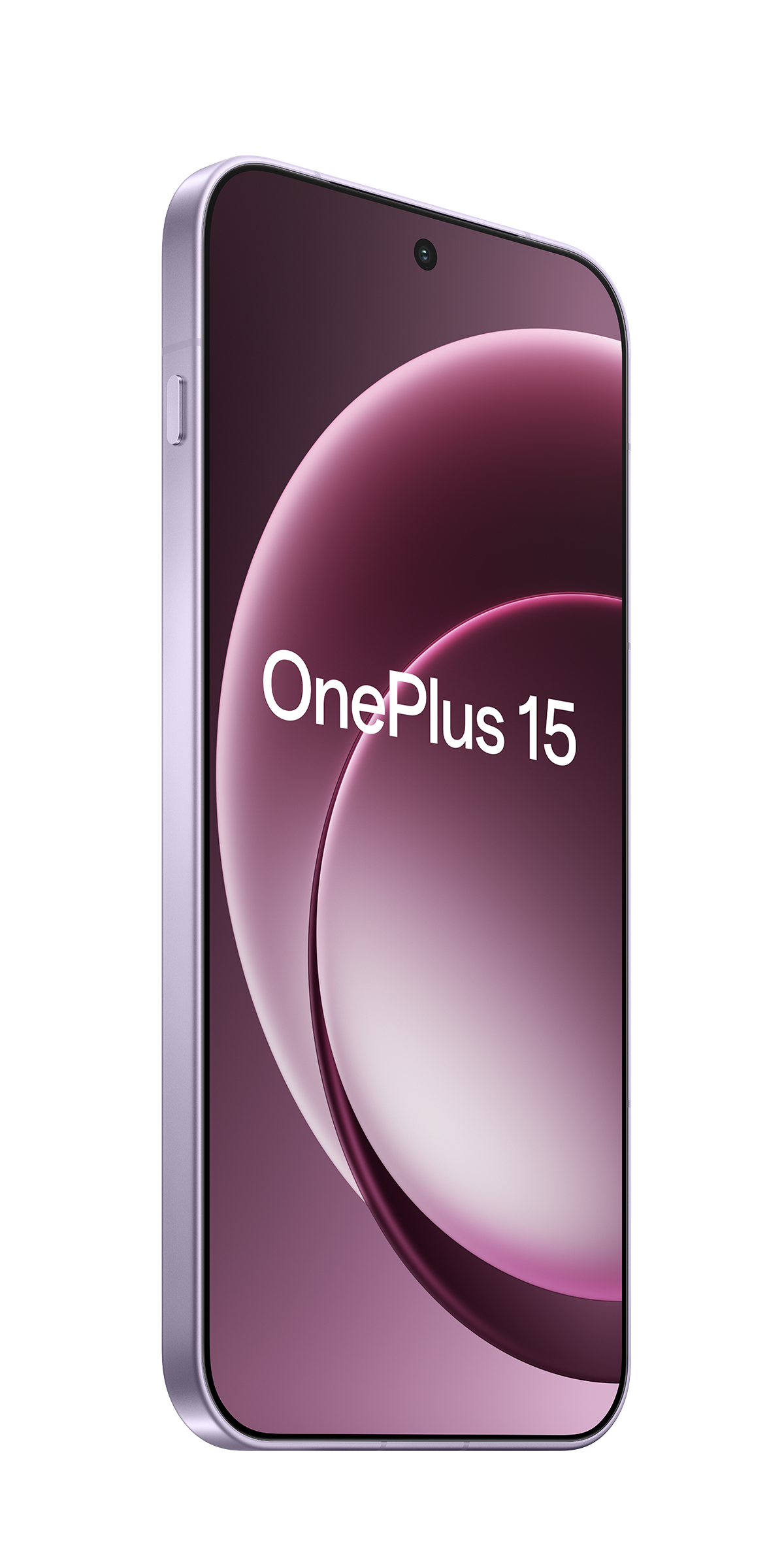 Fioletowy smartfon OnePlus 15. Ma aparat u góry, a na ekranie widnieje napis "OnePlus 15".