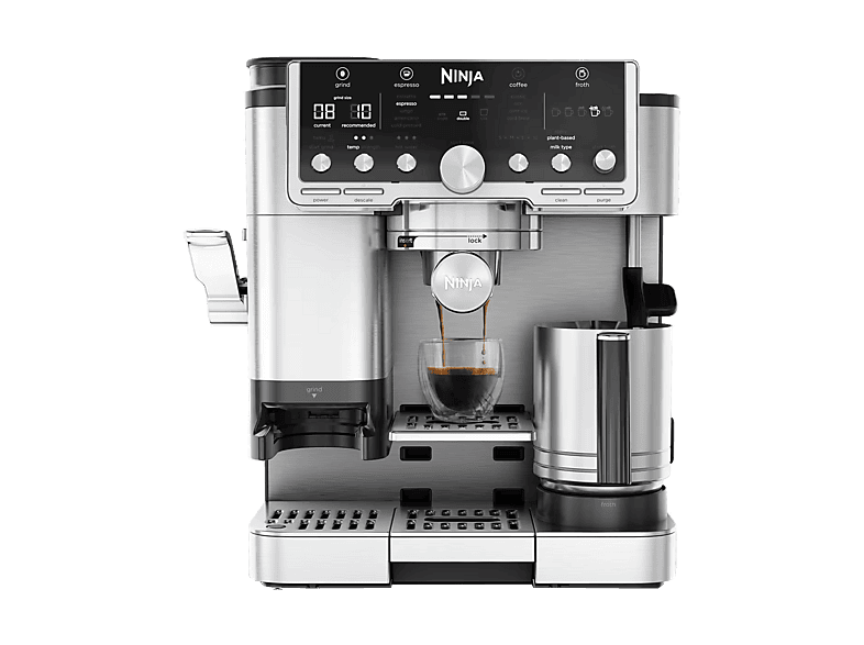 Cafetera express - Ninja Luxe Café Pro, 9 bar, 1650 W, Sistema de doble espuma, 29 configuraciones bebidas, Plata