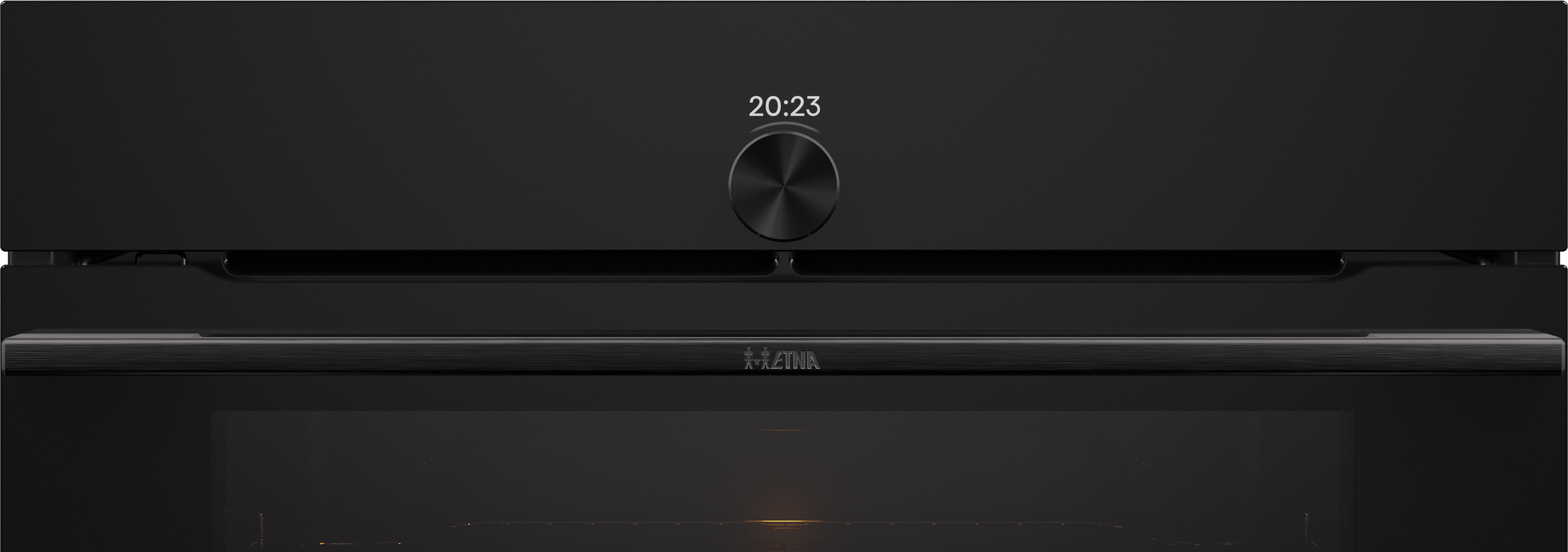 Black oven front with a dial displaying 20:23. The oven door is closed. The Etna logo is visible.