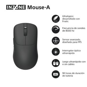 Ratón INZONE-A negro, con 8000 Hz de sondeo, sensor avanzado, ultraligero y hasta 90 horas de batería.