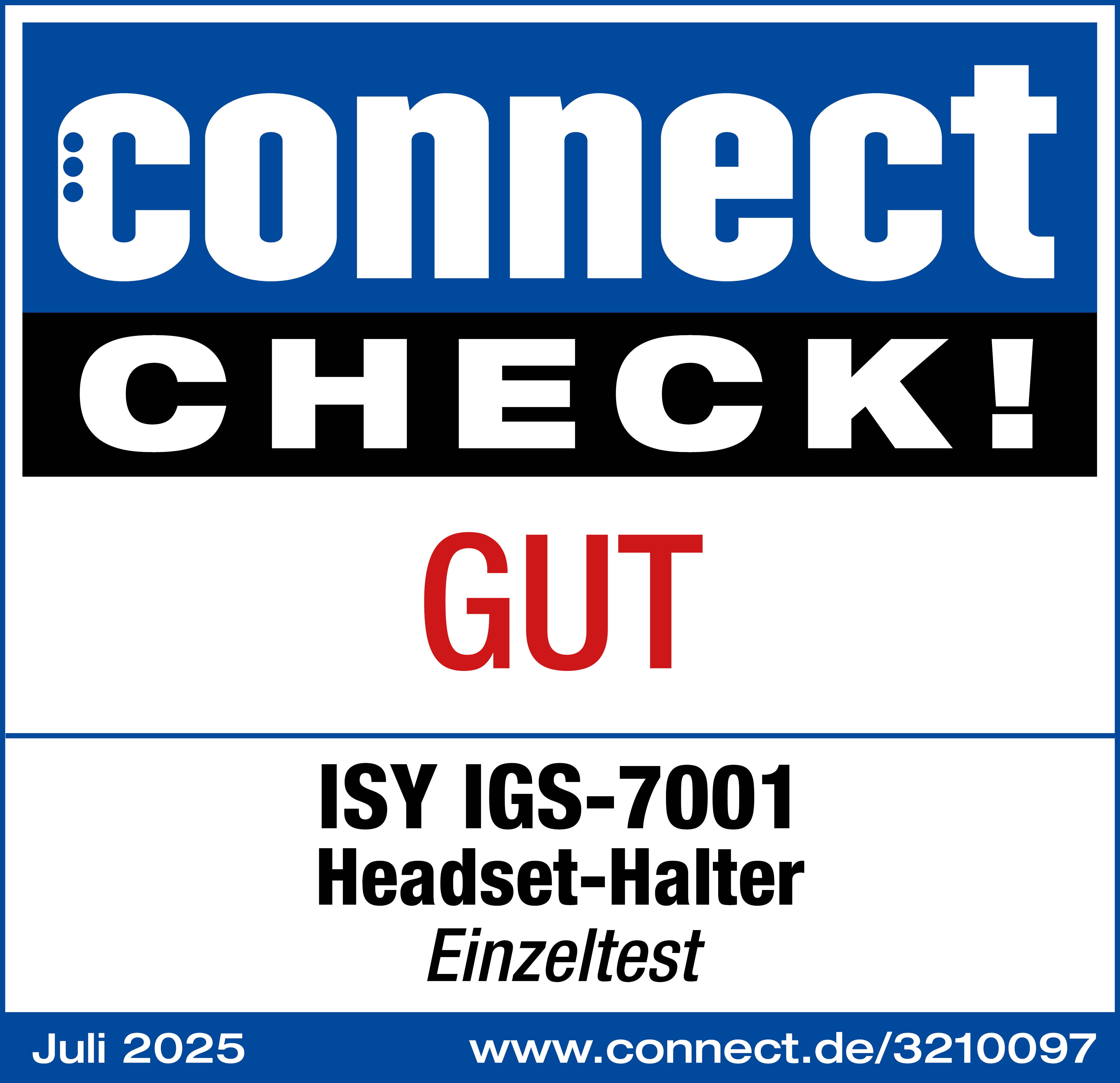 Das Bild ist ein Produktbericht mit dem Wort 'connect' oben. 'CHECK!' ist in Schwarz. 'GUT' ist rot. Es listet auch ein Produkt auf.