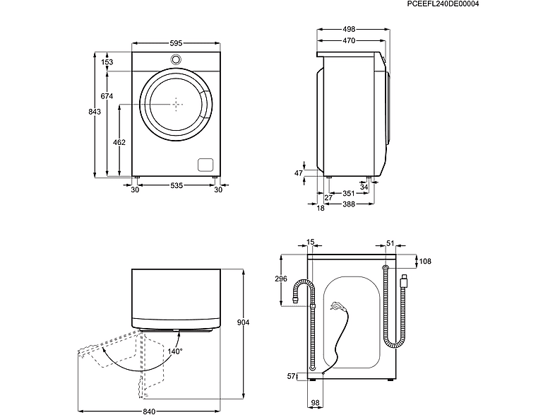 AEG LSR6FA75470 6000 ProSense® Schmale Waschmaschine mit ProSense®-Mengenautomatik (7 kg, 1351 U/Min., A, Tiefe 487mm, Slim, Frontlader); Schmale Waschmaschine mit ProSense®-Mengenautomatik, Tiefe 487mm — Foto 3 von 5