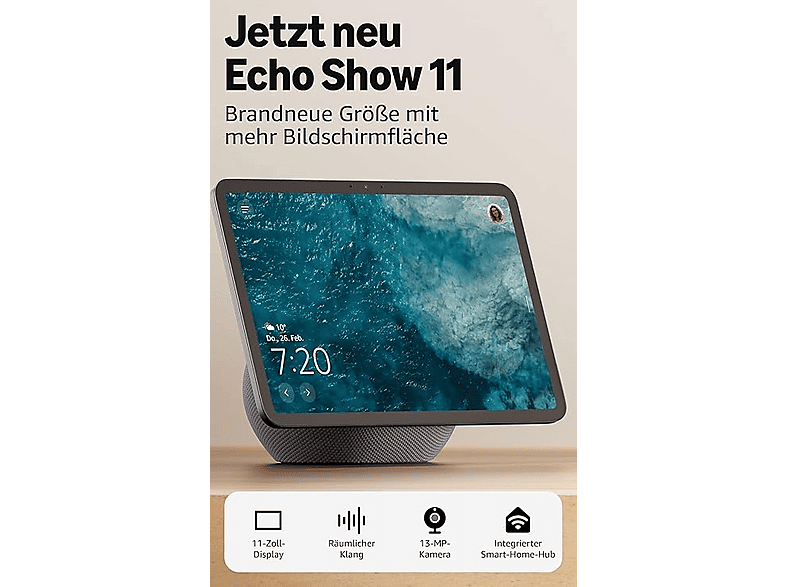 Amazon Echo Show 11 (neueste Generation) – Brillantes 11-Zoll-Display in Full-HD-Auflösung mit größerer Bildschirmfläche, 3D-Audio und Alexa, Graphite; Smart Speaker — Foto 2 von 5