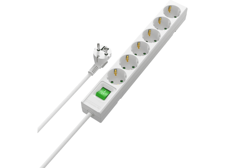 ISY IPS-6310-W 6- Wege Steckdosenleiste mit Schalter, Weiß, 1.4m
