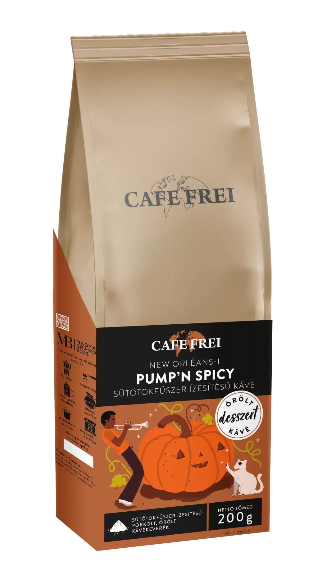 CAFE FREI New Orléans-i Pump'n spicy sütőtökfűszer ízű őrölt kávé, 200 g