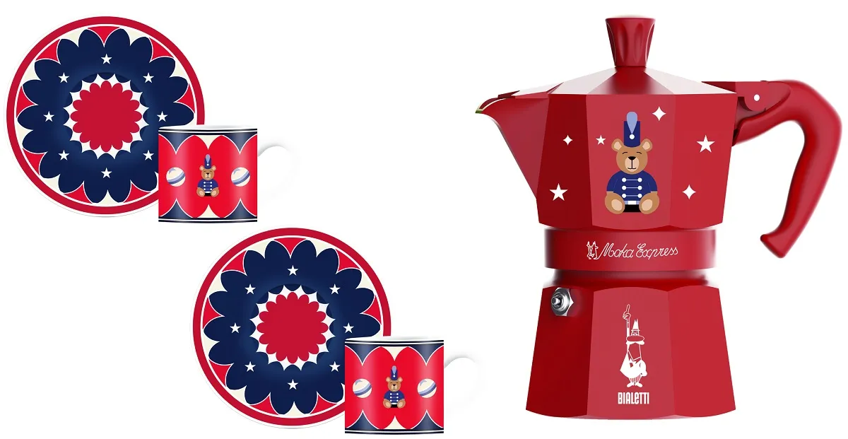 BIALETTI Moka Express 3 adagos + 2 db-os csésze csészealj szett - piros GD25