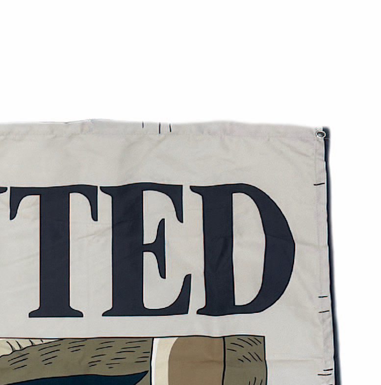 Ausschnitt eines Banners mit dem Wort 'TED' in großen, dunkelblauen Buchstaben. Das Banner ist cremefarben mit einer Zeichnung unten.