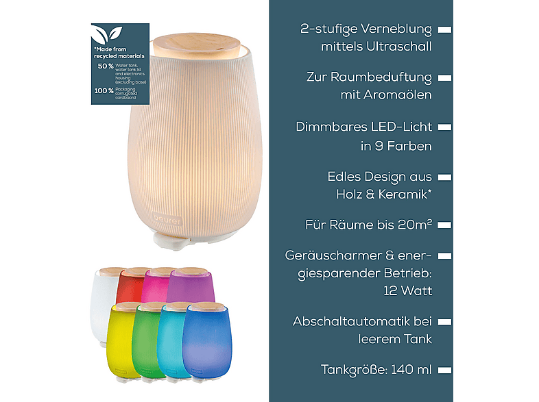 Beurer 105.08 LA 45 Aroma Diffuser Green Planet, 20m², 9-Farben LED Licht — Foto 4 von 5
