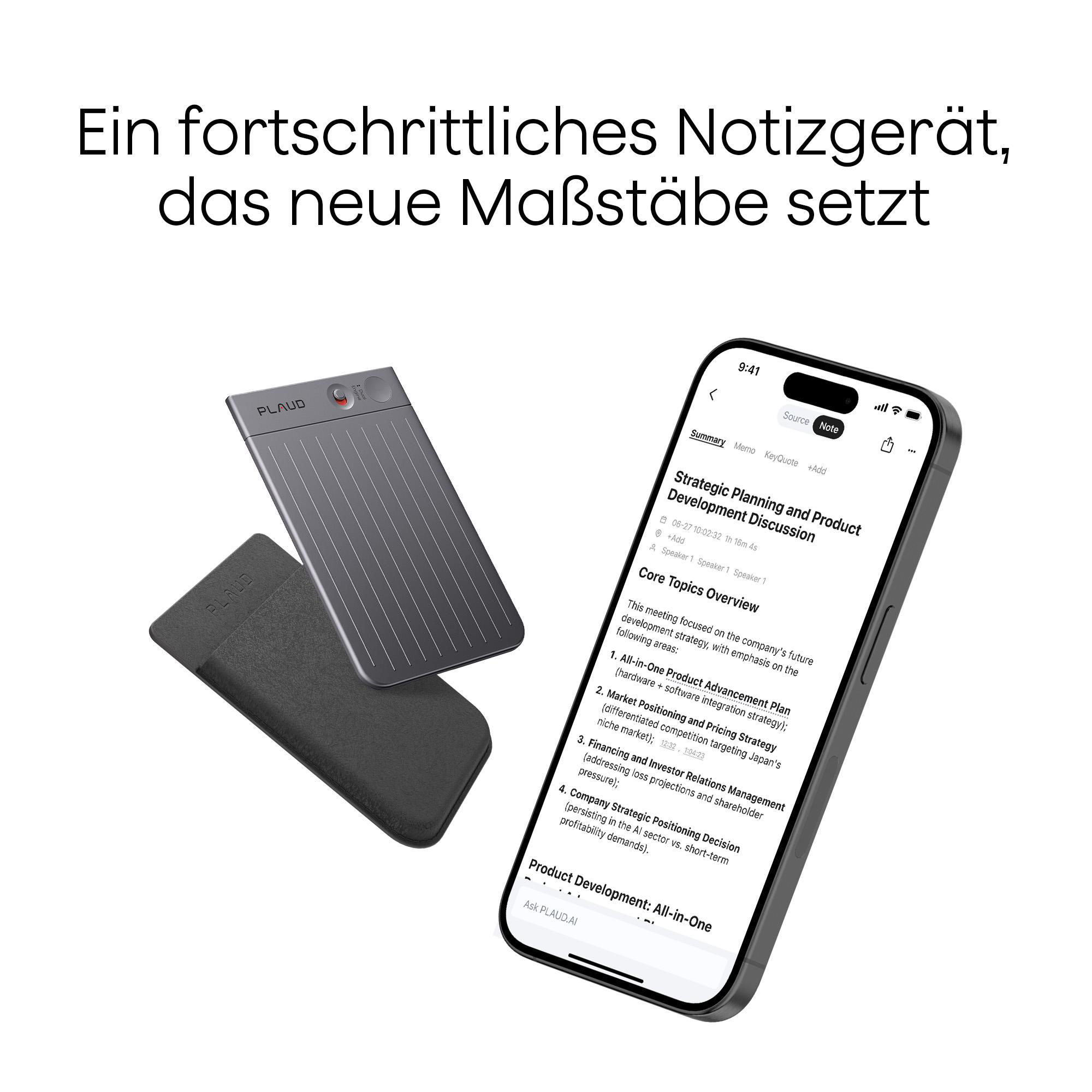 Bild zeigt einen Notizblock mit einem Telefon. Der Notizblock ist grau, und das Telefon zeigt eine Tagesordnung.