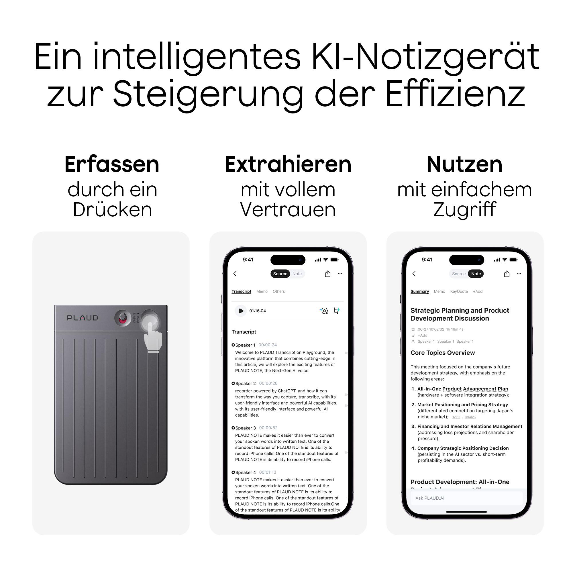 Das Bild zeigt ein Gerät mit Bildschirmen, die Text und eine Tagesordnung anzeigen, sowie Text auf Deutsch.
