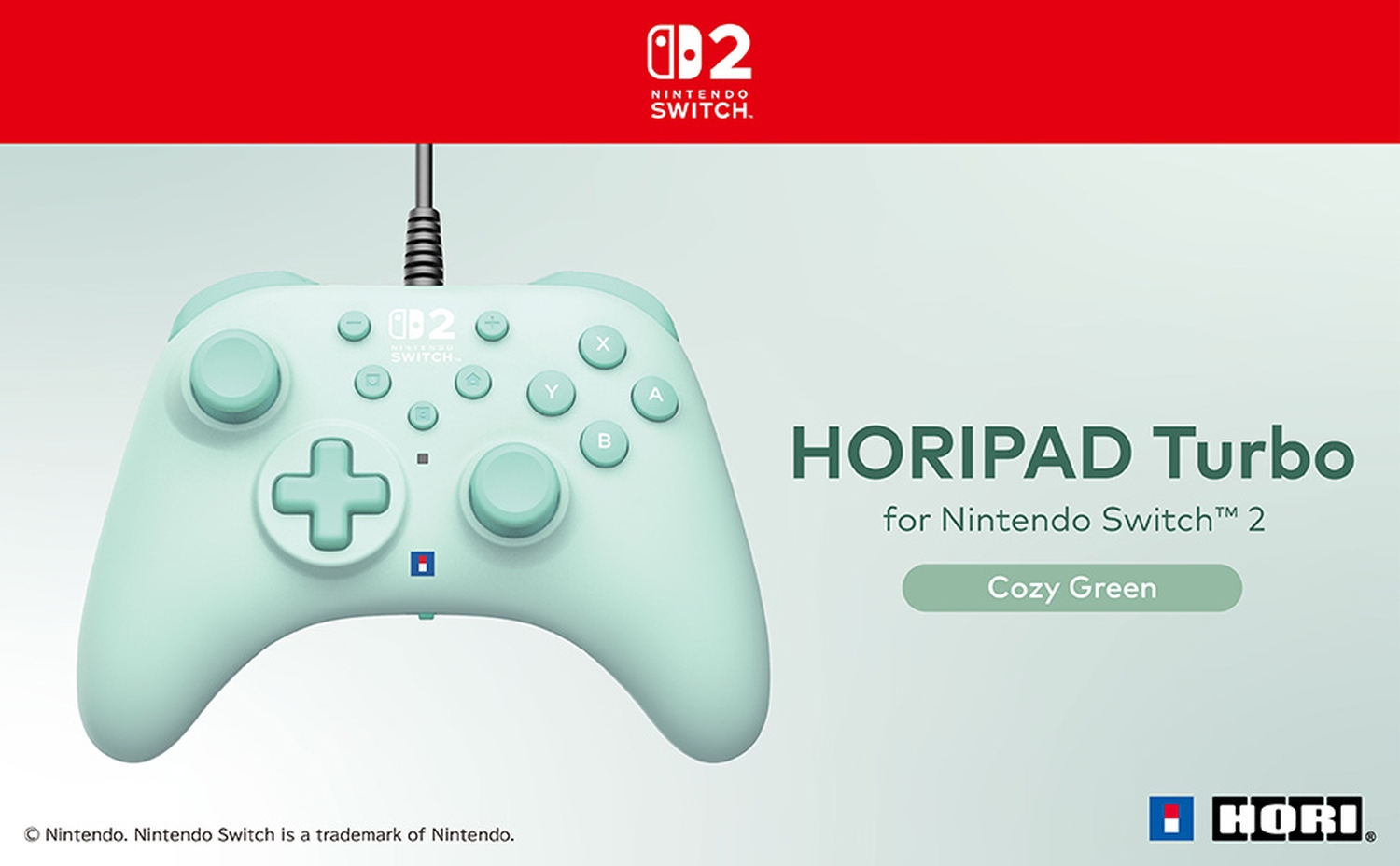 Une manette HoriPad Turbo vert menthe pour Nintendo Switch. Elle possède des boutons et un D-pad. Le fond est blanc.
