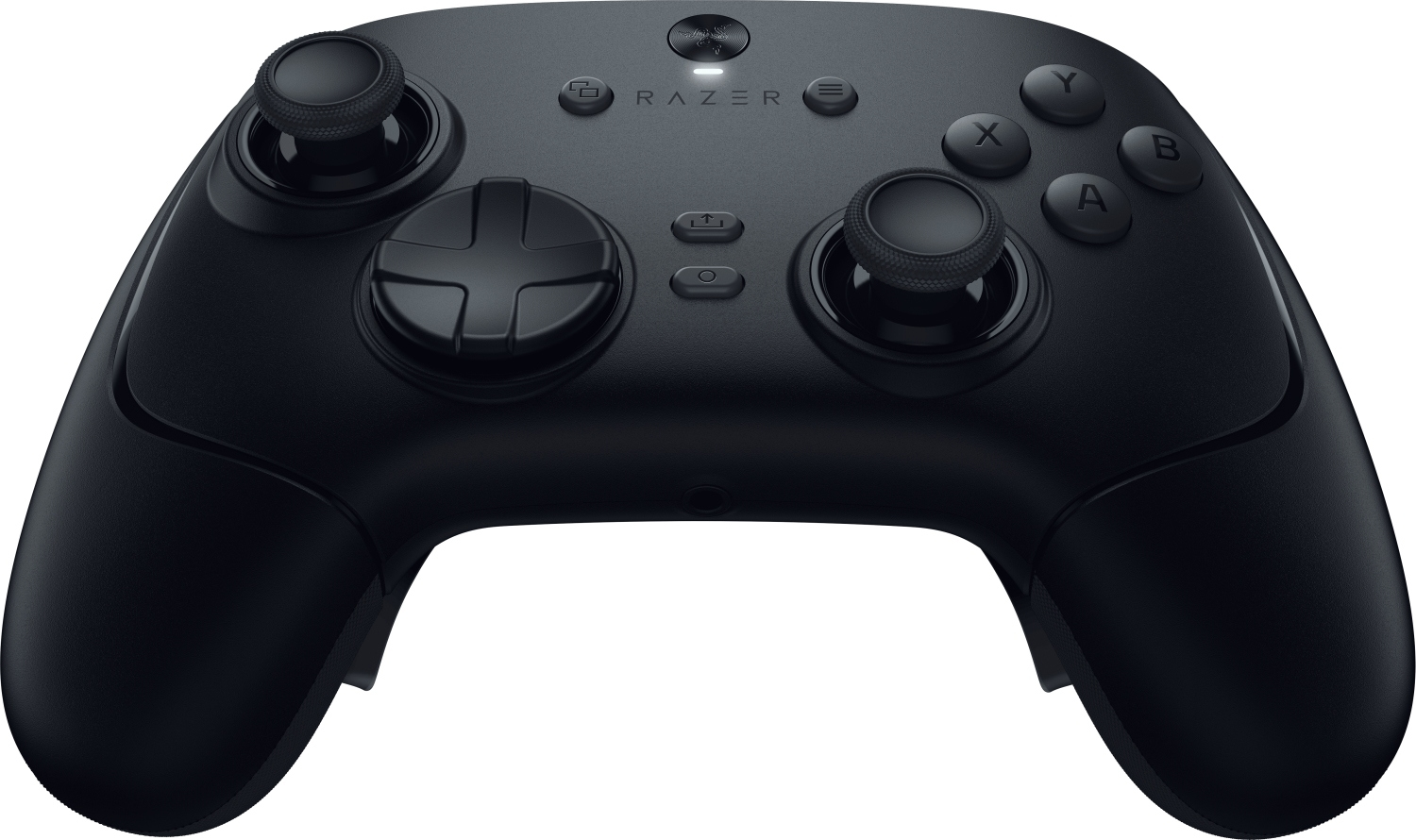 Un gamepad Razer nero. Ha due joystick, un D-pad, pulsanti azione e un logo al centro.
