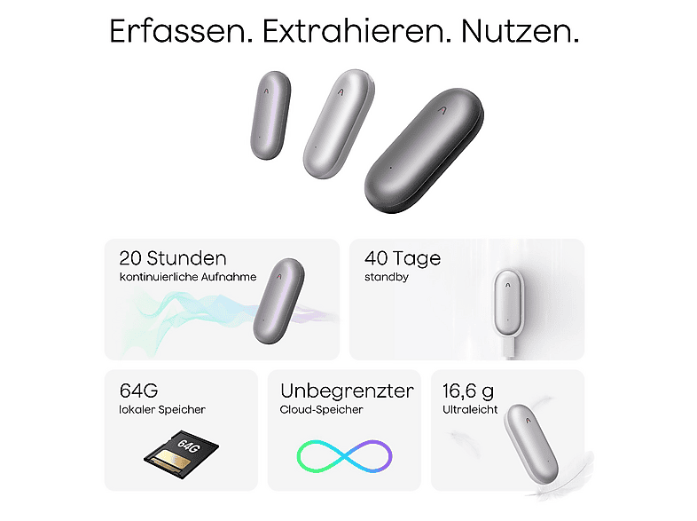 Thumbnail - PLAUD NotePin Single Diktiergerät, Lunar Silver