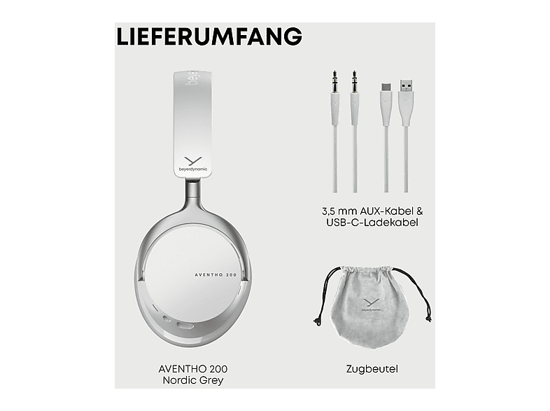 Thumbnail - BEYERDYNAMIC Aventho 200, Over-ear Kopfhörer Bluetooth Grau
