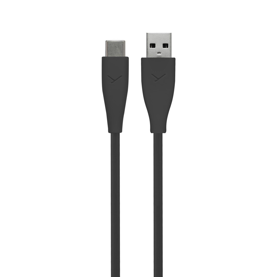 Zwei schwarze Ladekabel mit unterschiedlichen Steckern auf weißem Hintergrund. Eines ist USB-C, das andere ist USB-A.